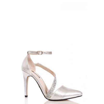 Silver Shimmer Diamante Strap Court Shoes